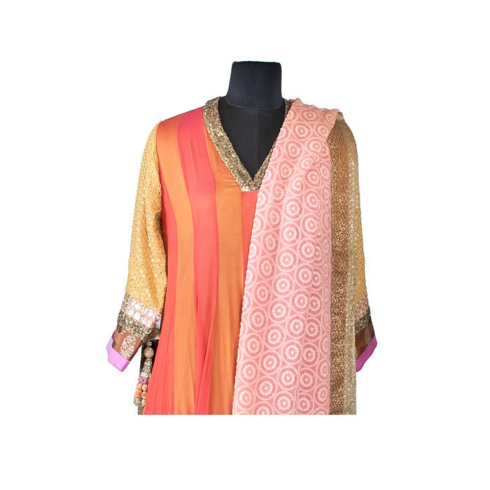 Orange Pink Kurti With Dupatta