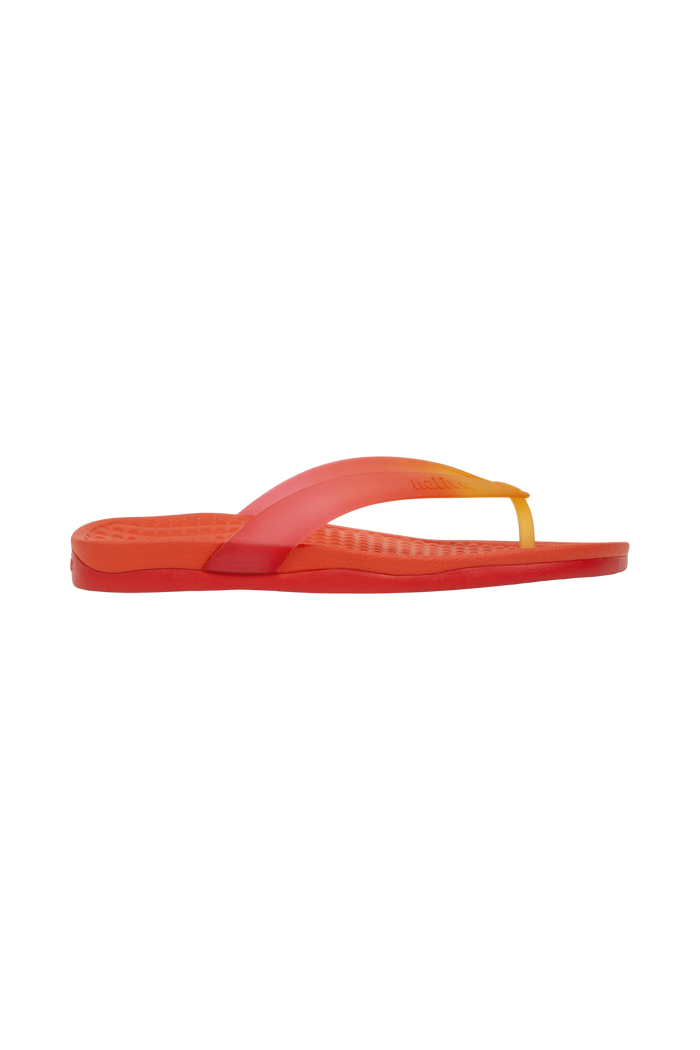 Side view of a Native Shoes Adults Paolo Wanderfoam Ombre Footwear in Firerd/Trchrd/Trchpynomb
