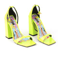 Versace Patent Leather Block-heel Sandals In Neon Yellow - Size EU 38.5