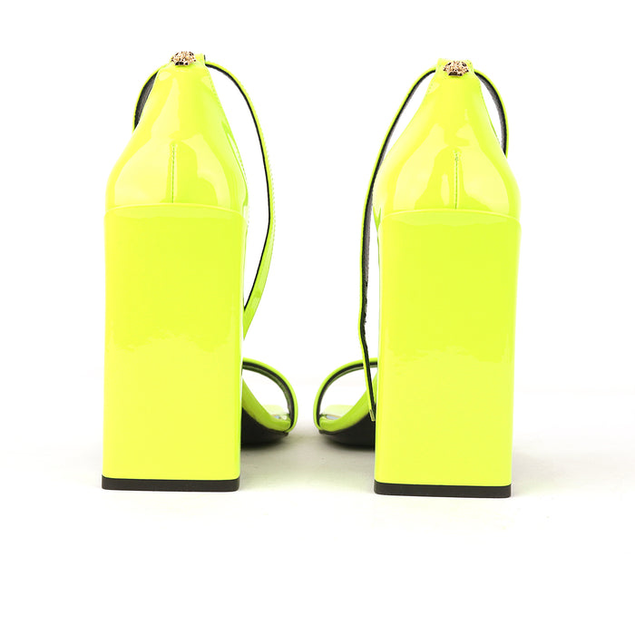Versace Patent Leather Block-heel Sandals In Neon Yellow - Size EU 38.5