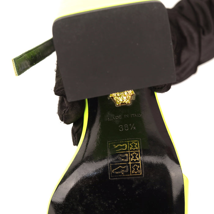 Versace Patent Leather Block-heel Sandals In Neon Yellow - Size EU 38.5