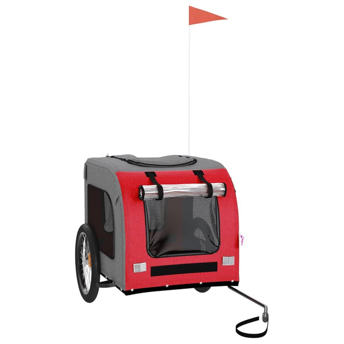 Pet Bike Trailer Red Grey Oxford Fabric Iron Dog Bicycle Cart 45kg Foldable