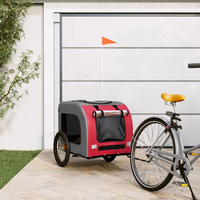 Pet Bike Trailer Red Grey Oxford Fabric Iron Dog Bicycle Cart 45kg Foldable