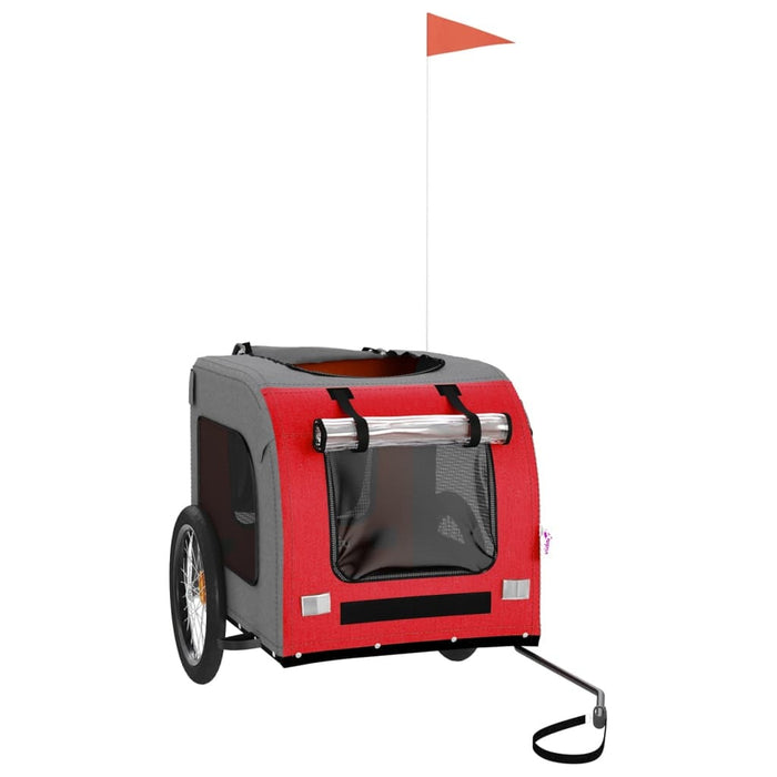 Pet Bike Trailer Red Grey Oxford Fabric Iron Dog Bicycle Cart 45kg Foldable