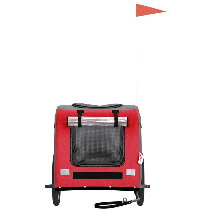 Pet Bike Trailer Red Grey Oxford Fabric Iron Dog Bicycle Cart 45kg Foldable