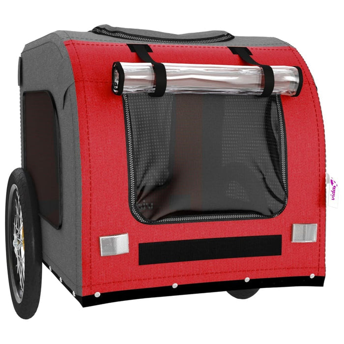 Pet Bike Trailer Red Grey Oxford Fabric Iron Dog Bicycle Cart 45kg Foldable