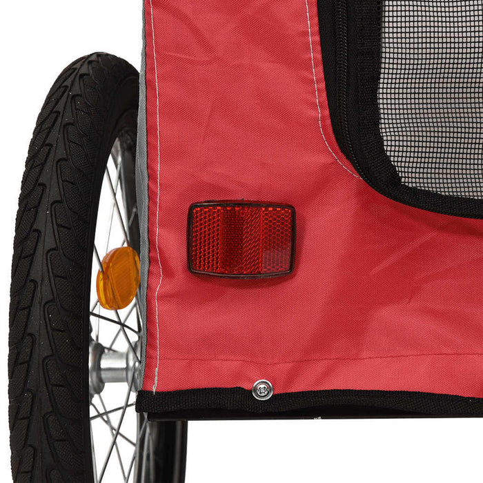 Pet Bike Trailer Red Grey Oxford Fabric Iron Dog Bicycle Cart 45kg Foldable