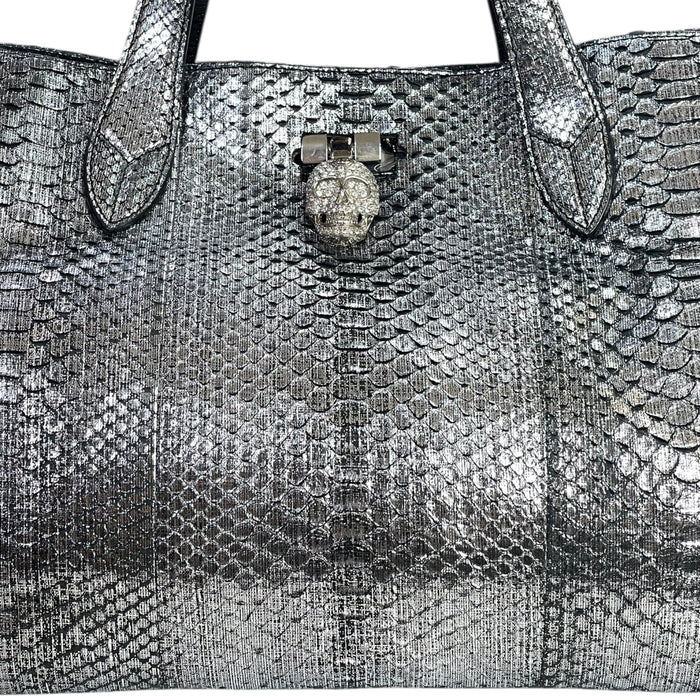 Philipp Plein Skull Tote Bag Silver Leather