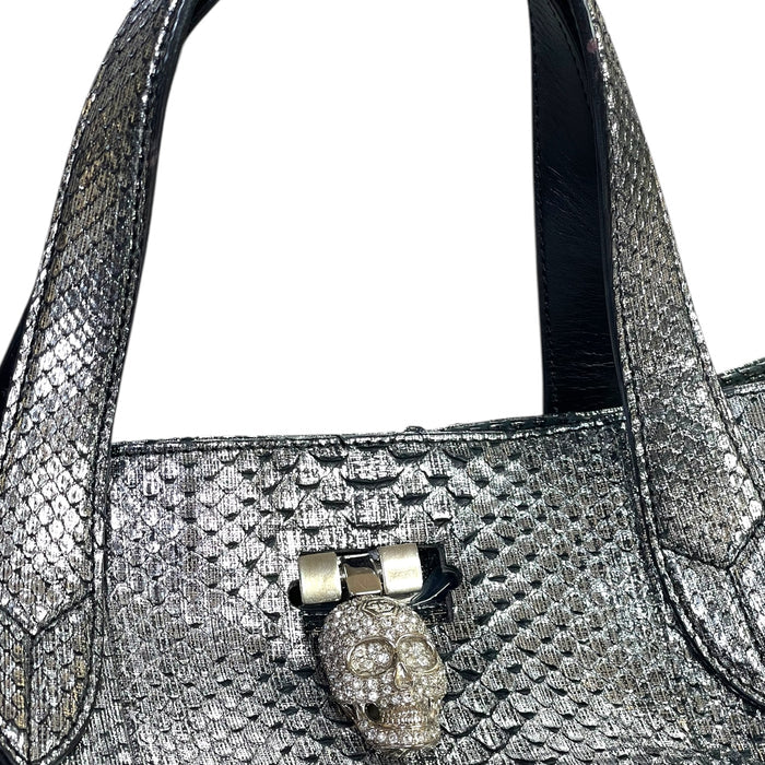 Philipp Plein Skull Tote Bag Silver Leather