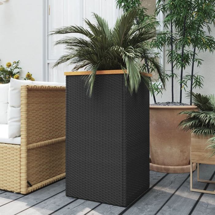 Planter Poly Rattan Steel Frame Garden Outdoor Patio Decor 40x40x80cm Black