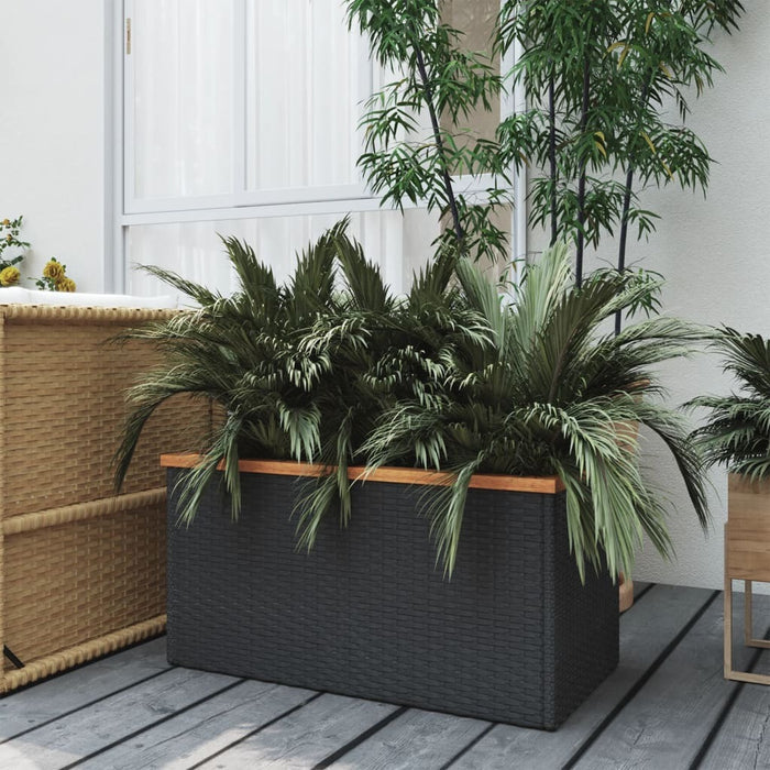 Planter Poly Rattan Steel Frame Garden Outdoor Patio Decor 80x40x40cm Black