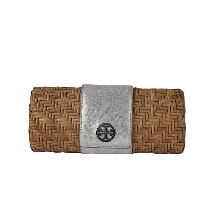 Tory Burch Rattan Silver Clutch