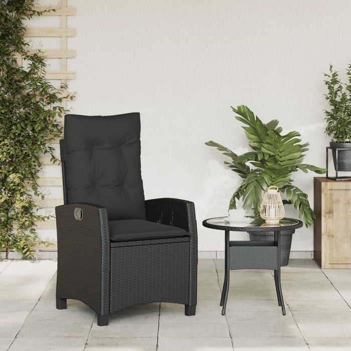 Reclining Garden Chair Poly Rattan Steel Frame Adjustable Cushions Patio Black