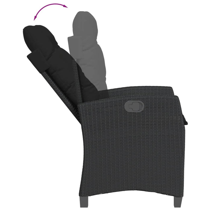 Reclining Garden Chair Poly Rattan Steel Frame Adjustable Cushions Patio Black