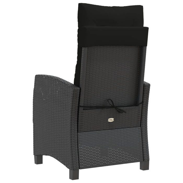 Reclining Garden Chair Poly Rattan Steel Frame Adjustable Cushions Patio Black