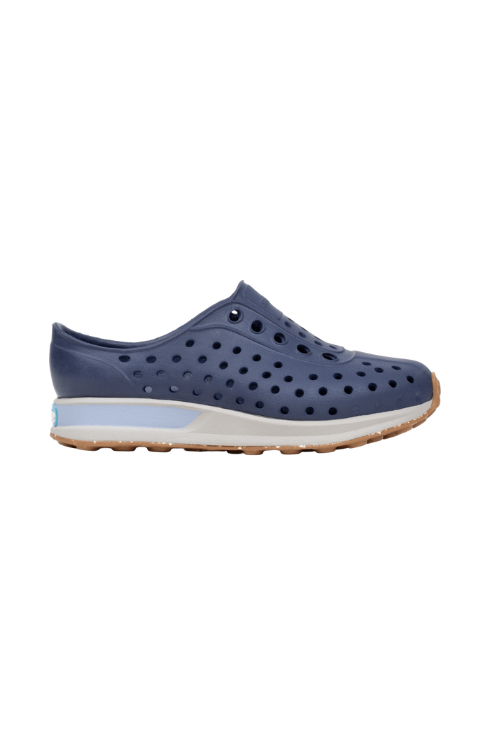 Side view of a Native Shoes Kids Robbie Block Kids Footwear in Rgtabl/Slkgry/Kingr/Uvspckrb