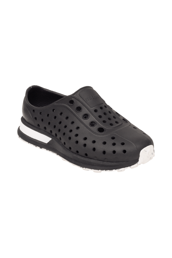 Bottom view of a Native Shoes Kids Robbie Block Kids | Jfyblk/Jfyblk/Shlwht/Shlspckrb Footwear in Jfyblk/Jfyblk/Shlwht/Shlspckrb