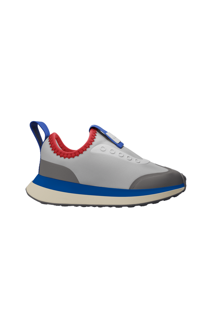 Side view of a Native Shoes Kids Robbie Dash Kids Footwear in Hyams Grey / Tapioca Uv / Jiffy Black