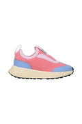 Side view of a Native Shoes Kids Robbie Dash Kids Footwear in Flamingo Pink / Tapioca Off White / Jiffy Black