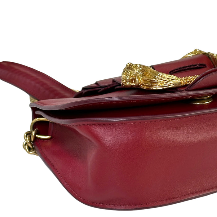 Roberto Cavalli Lion Head Shoulder Bag Red Leather
