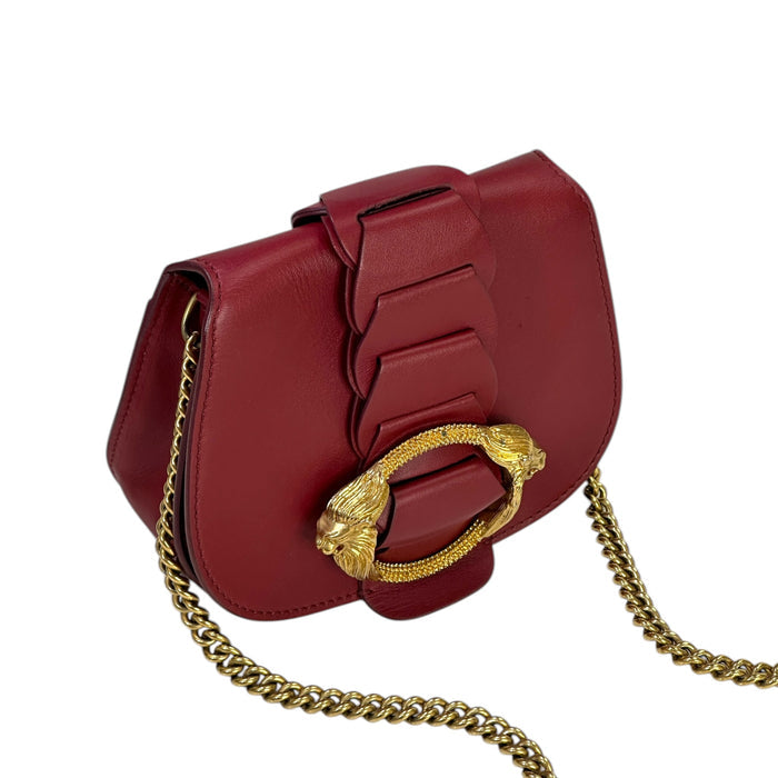 Roberto Cavalli Lion Head Shoulder Bag Red Leather