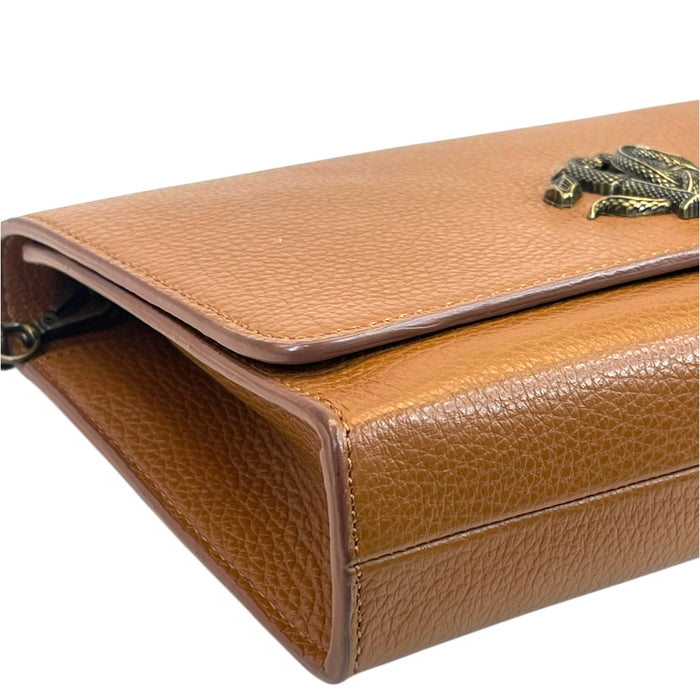 Roberto Cavalli RC Monogram Flap Chain Bag Brown Leather