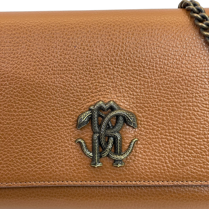 Roberto Cavalli RC Monogram Flap Chain Bag Brown Leather