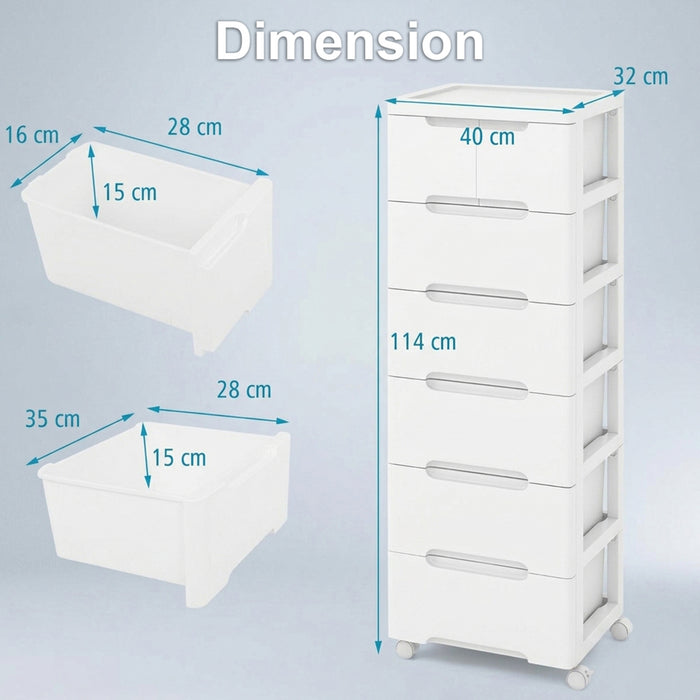 Rolling Storage Cabinet with 6 Tiers Drawers and Wheels Furniture Home