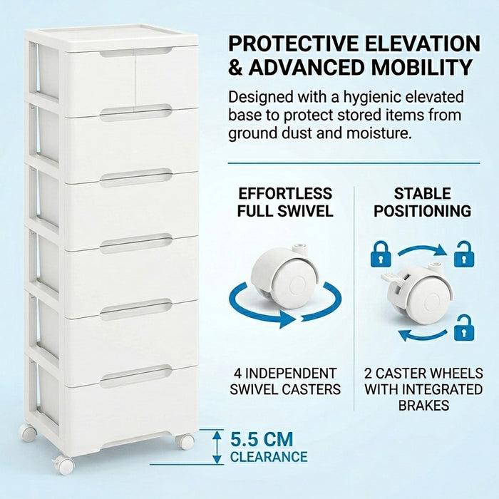 Rolling Storage Cabinet with 6 Tiers Drawers and Wheels Furniture Home
