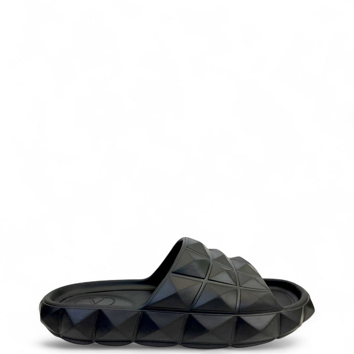 Valentino Roman Stud Turtle Flat Black Rubber Slides EU 38