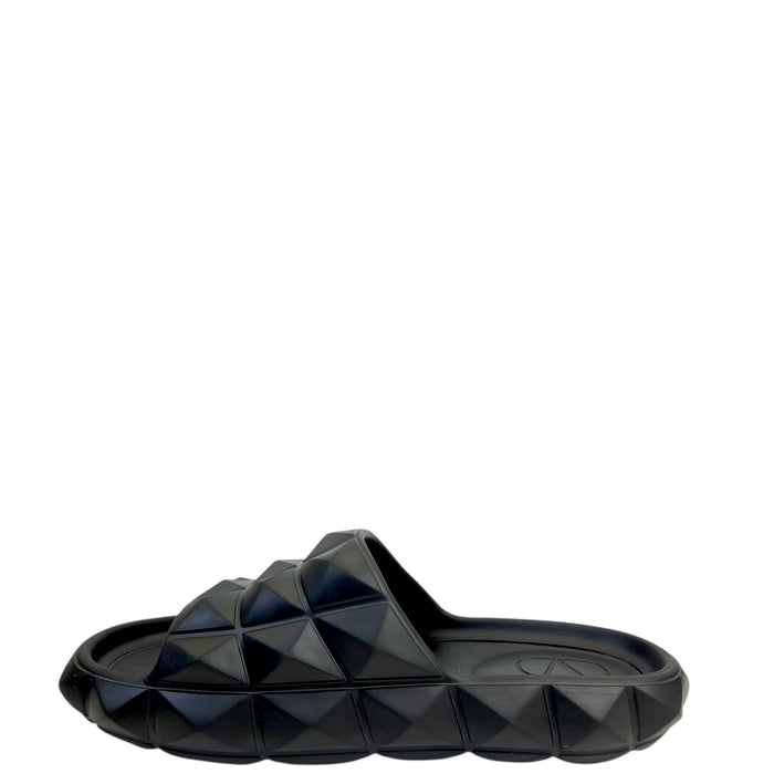 Valentino Roman Stud Turtle Flat Black Rubber Slides EU 38