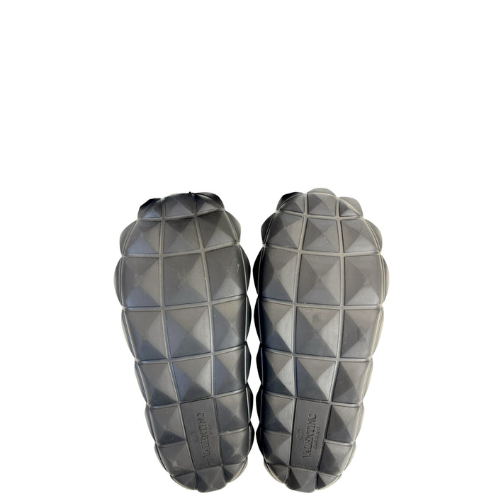 Valentino Roman Stud Turtle Flat Black Rubber Slides EU 38