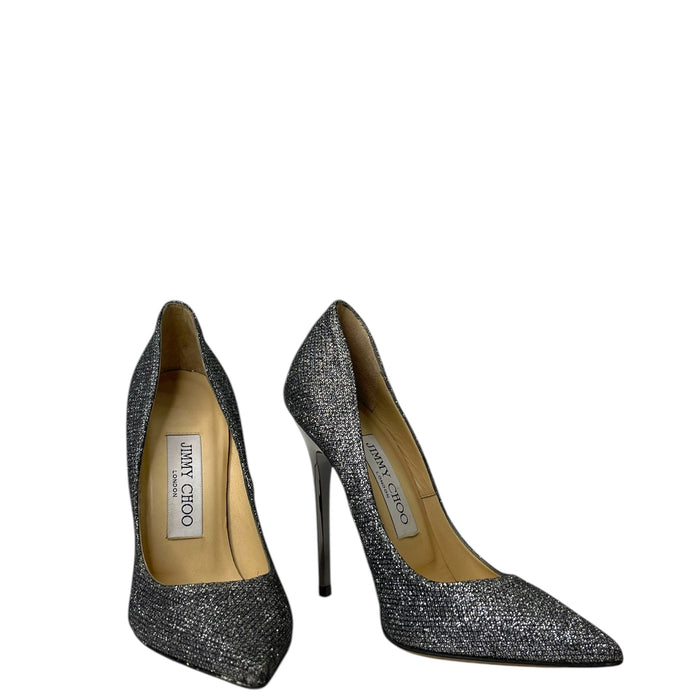 Jimmy Choo Romy Pointed Toe Black Glitter Pumps EU 34