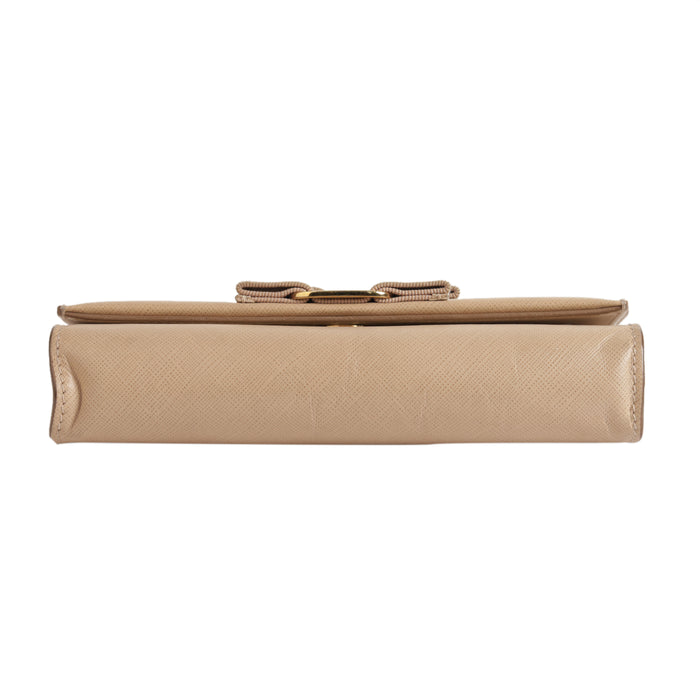 Salvatore Ferragamo Beige Miss Vara  Bow Textured  Leather Cross Body Bag
