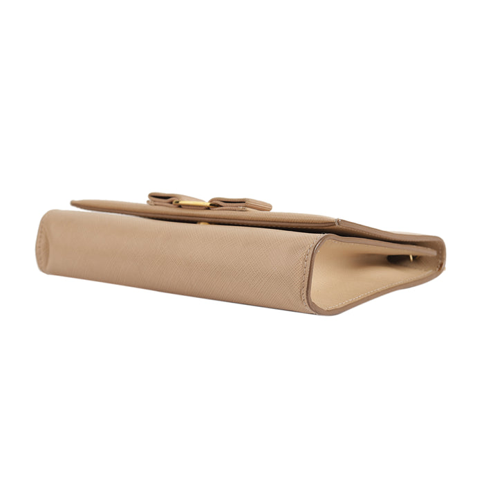 Salvatore Ferragamo Beige Miss Vara  Bow Textured  Leather Cross Body Bag