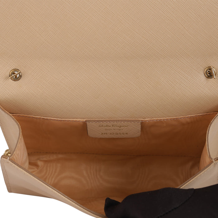 Salvatore Ferragamo Beige Miss Vara  Bow Textured  Leather Cross Body Bag