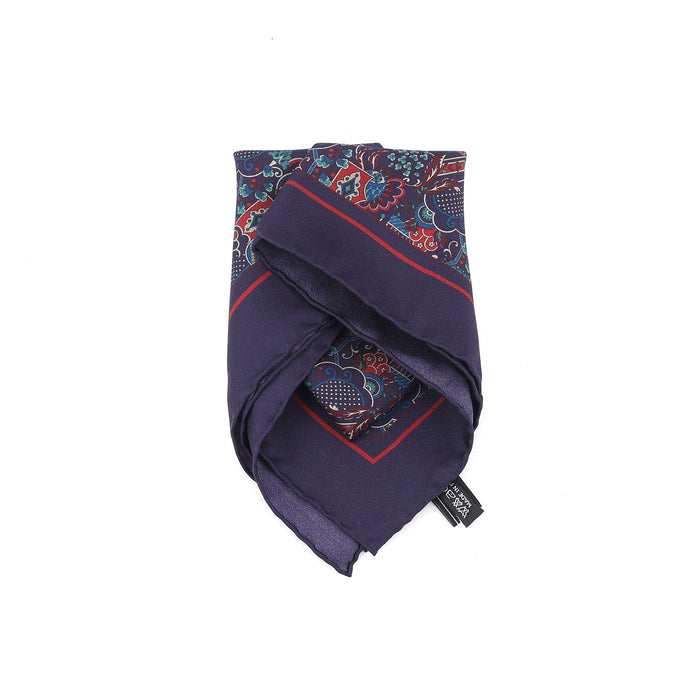 Salvatore Ferragamo Silk Pocket Square Navy Maroon Green