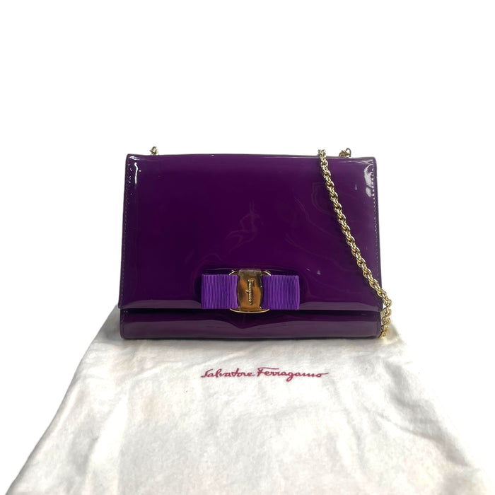 Salvatore Ferragamo Vara Ginny Bow Bag Purple Patent Leather