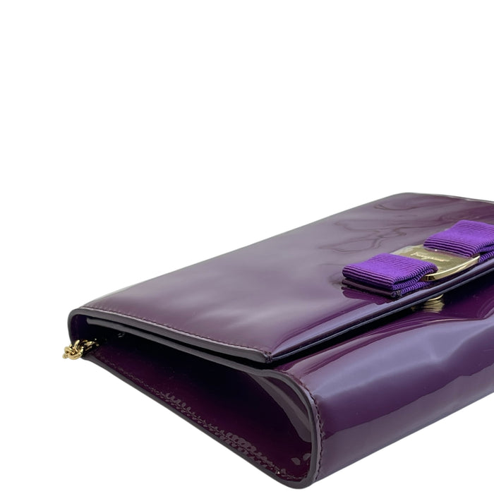 Salvatore Ferragamo Vara Ginny Bow Bag Purple Patent Leather