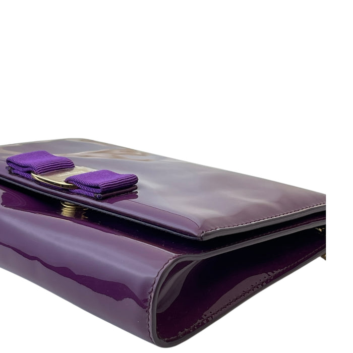 Salvatore Ferragamo Vara Ginny Bow Bag Purple Patent Leather