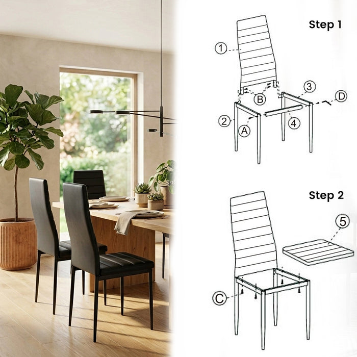 Set of 6 Dining Chairs Steel Frame PVC Leather Kitchen Furniture Seat