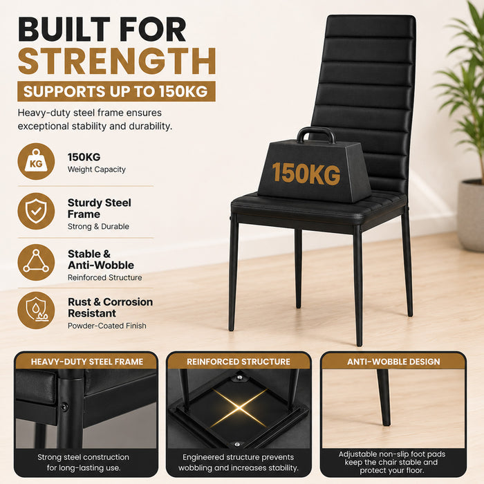 Set of 6 Dining Chairs Steel Frame PVC Leather Kitchen Furniture Seat