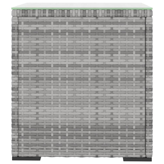Side Table Grey 40x37x40.5 cm Poly Rattan and Tempered Glass