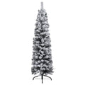 Slim Artificial Christmas Tree PVC Flocked Snow Steel Stand 150cm Green