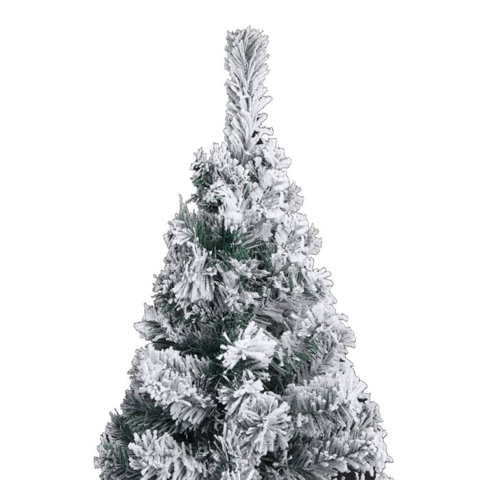 Slim Artificial Christmas Tree PVC Flocked Snow Steel Stand 150cm Green