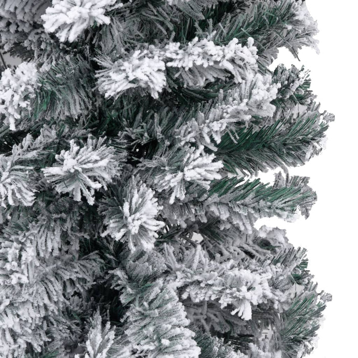Slim Artificial Christmas Tree PVC Flocked Snow Steel Stand 150cm Green