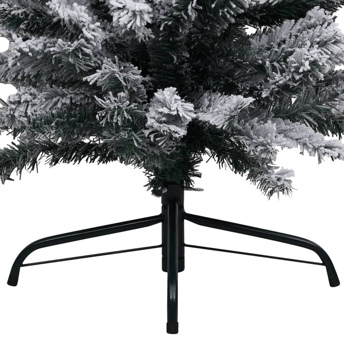 Slim Artificial Christmas Tree PVC Flocked Snow Steel Stand 150cm Green