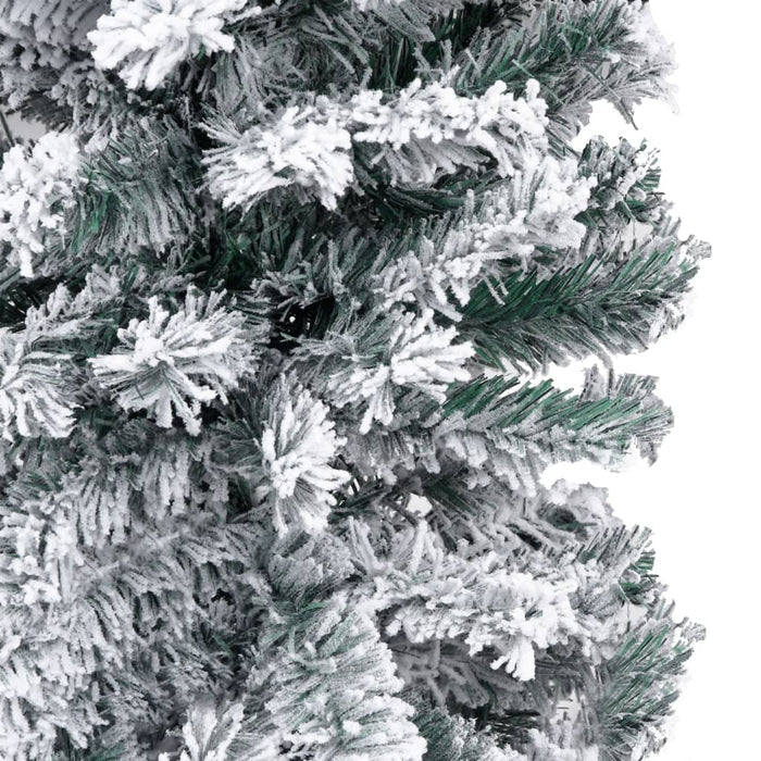 Slim Artificial Christmas Tree PVC Flocked Snow Steel Stand 180cm Green