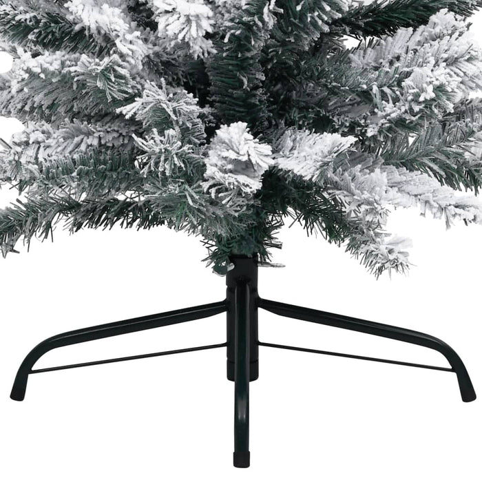 Slim Artificial Christmas Tree PVC Flocked Snow Steel Stand 180cm Green