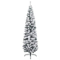 Slim Artificial Christmas Tree PVC Flocked Snow Steel Stand 210cm Green